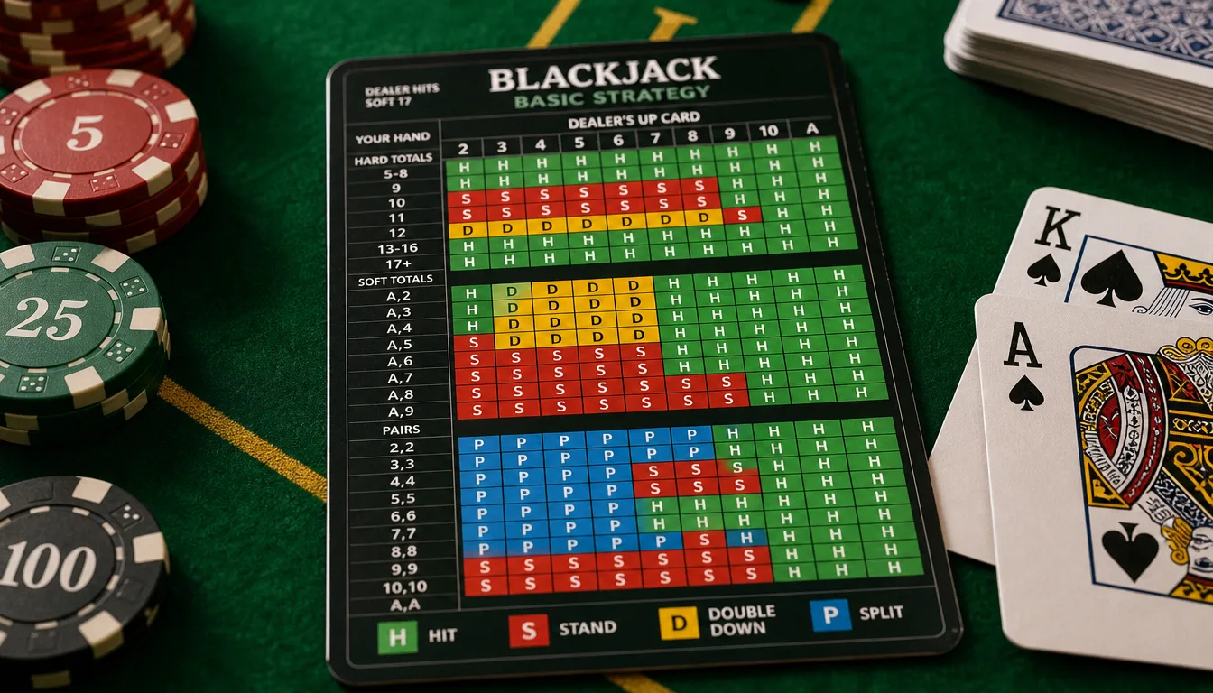 Blackjack basic strategy chart showing when to hit stand double or split for online blackjack Malaysia